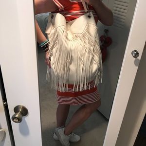 Bucket Style White Fringe Carlos Santana Purse